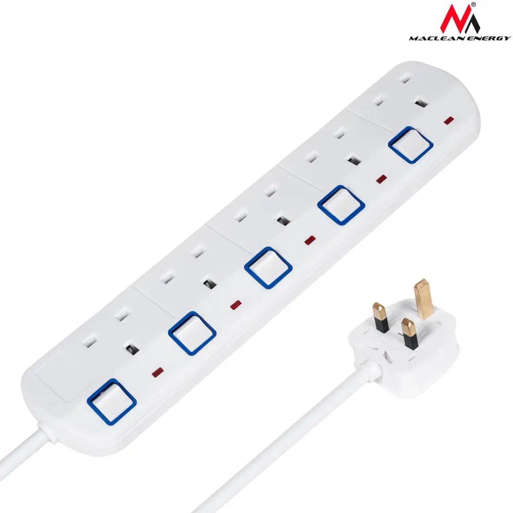 Maclean MC205UK Power Strip förlängningssladd 5 uttag 1,5 m