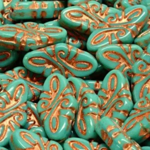 Arabesque Beads - Opaque Smaragd Turquoise Copper 19x9mm, 6-pack