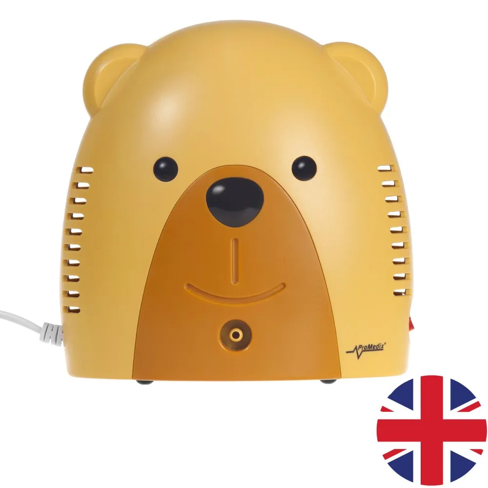 Babyinhalator Promedix PR-811 teddybjörn, nebulisatorset, masker, filter UK-version