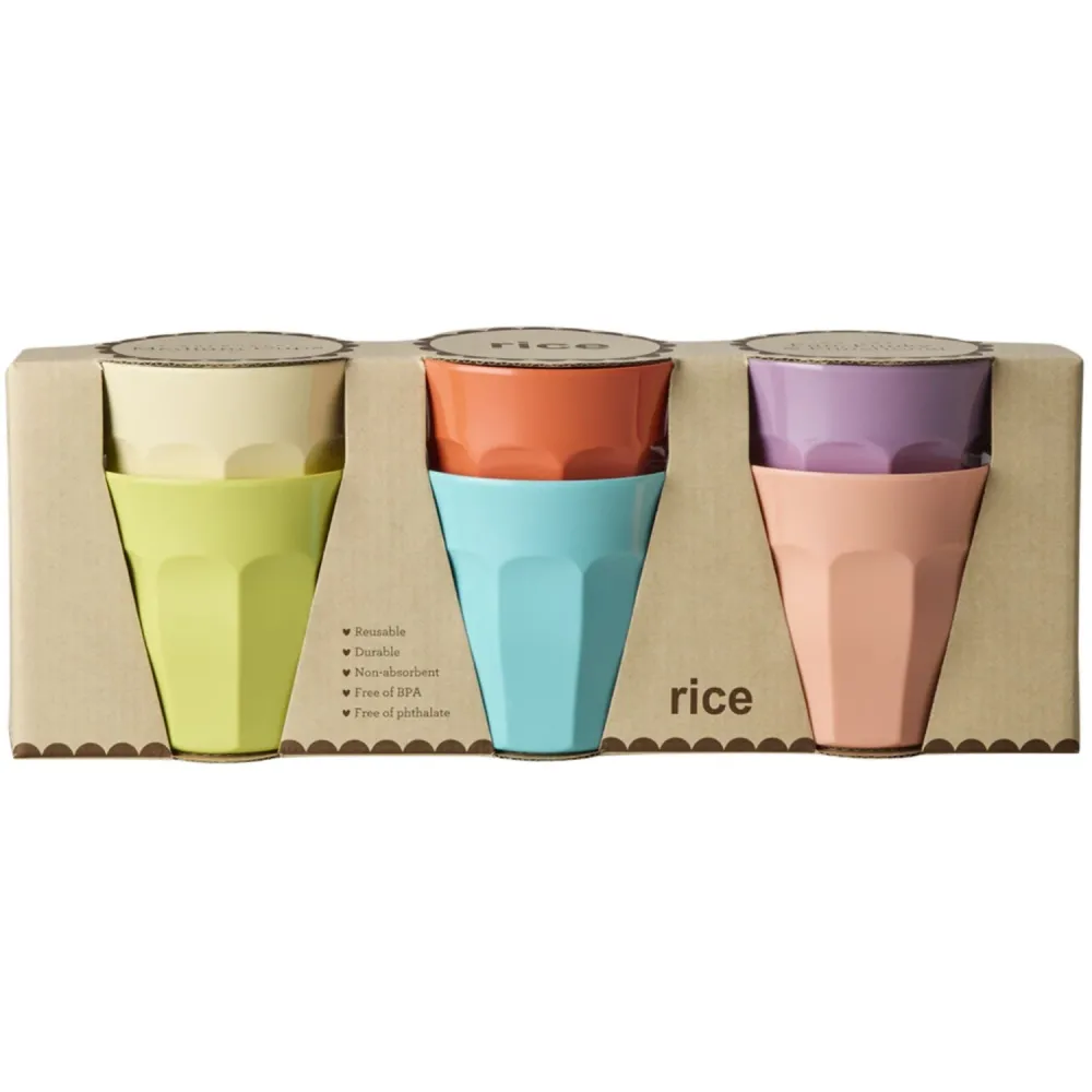 Rice Melamin Cups Asst. Glory Days Colors - Medium - 6 Pack - 250 Ml
