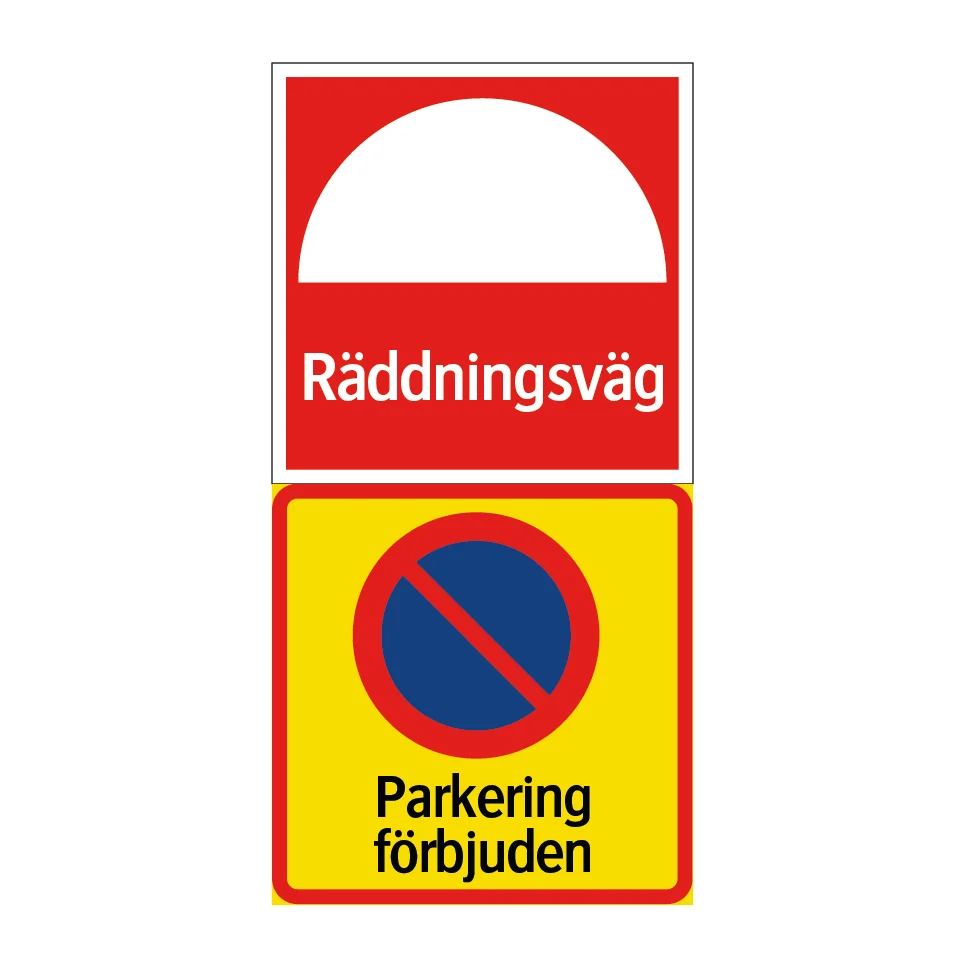 Räddningsväg parkering förbjuden 200x400mm