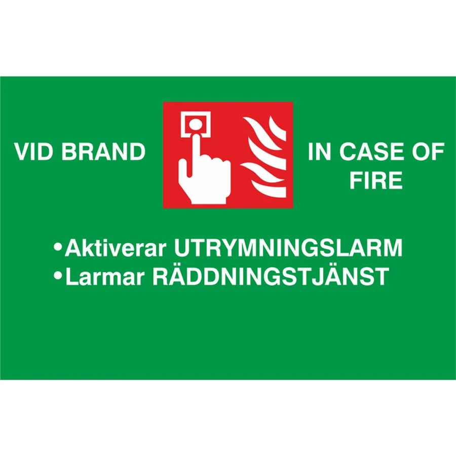 Skylt Aktiverar utrymningslarm Larmar 90x60mm