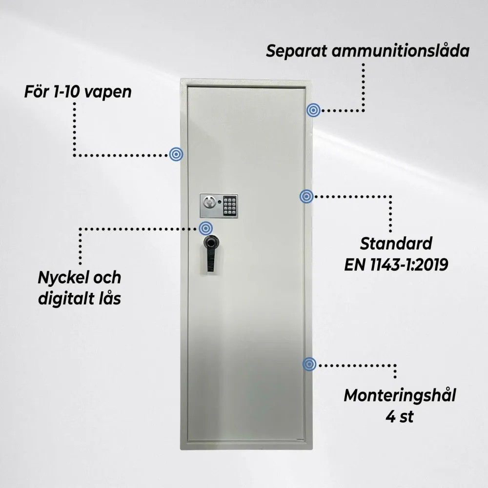 Trekker Vapenskåp 10 Set AS1000 V2, Med Digitalt Lås, Snö