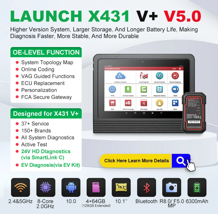 Launch X431 V+ 5.0 ( PRO3) Scanner Tovejs scannings værktøj, OEM Topologi kortlægning, Hard Carry Case