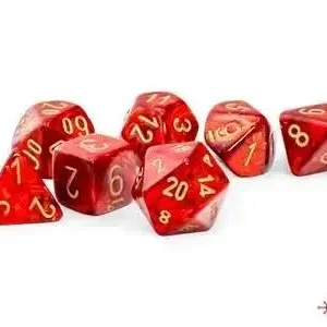 Chessex Marble Scarab® Mega-hedral™ Scarlet™/gold 7-Die Adjust