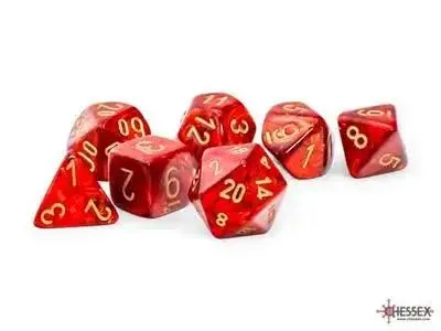 Chessex Marble Scarab® Mega-hedral™ Scarlet™/gold 7-Die Adjust