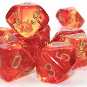 Gemini Transparent Röd-Gul/Guld Place med 10 d10 tärningar