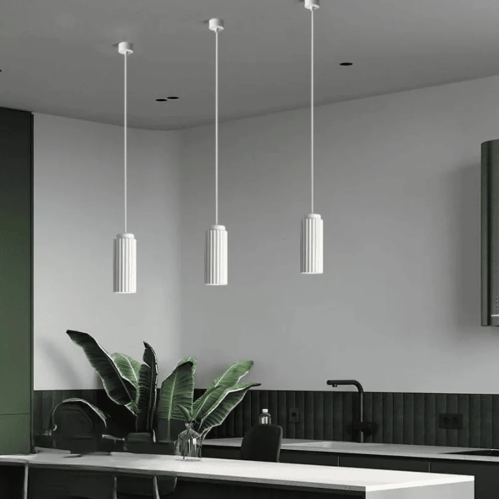 Vågig Nordisk Taklampa - Cylindrisk Hängande Lampa Vit