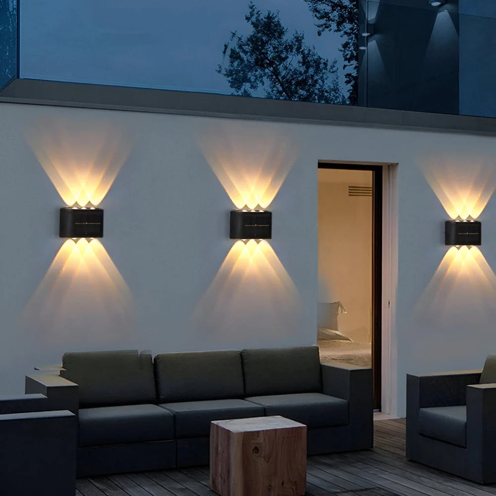 RectaSolaria – Solcellsdriven Vägglampa | IP65 Vattentät LED Trädgårdsbelysning Upp & Ner | 2/4-pack