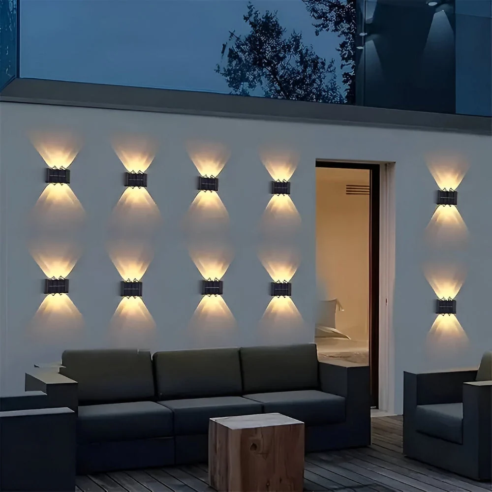 RectaSolaria – Solcellsdriven Vägglampa | IP65 Vattentät LED Trädgårdsbelysning Upp & Ner | 2/4-pack