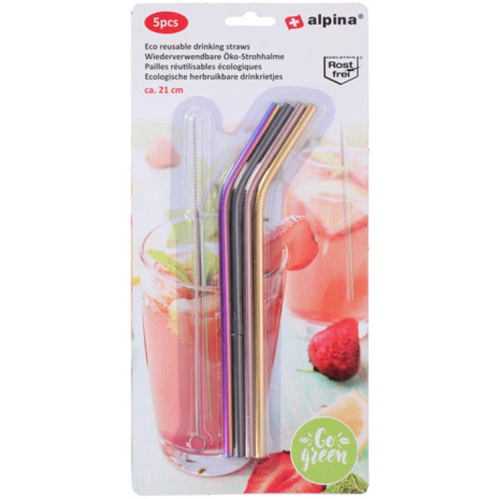 Alpina - 4St - Metallsugrör Med Halmrengöring 21Cm +-