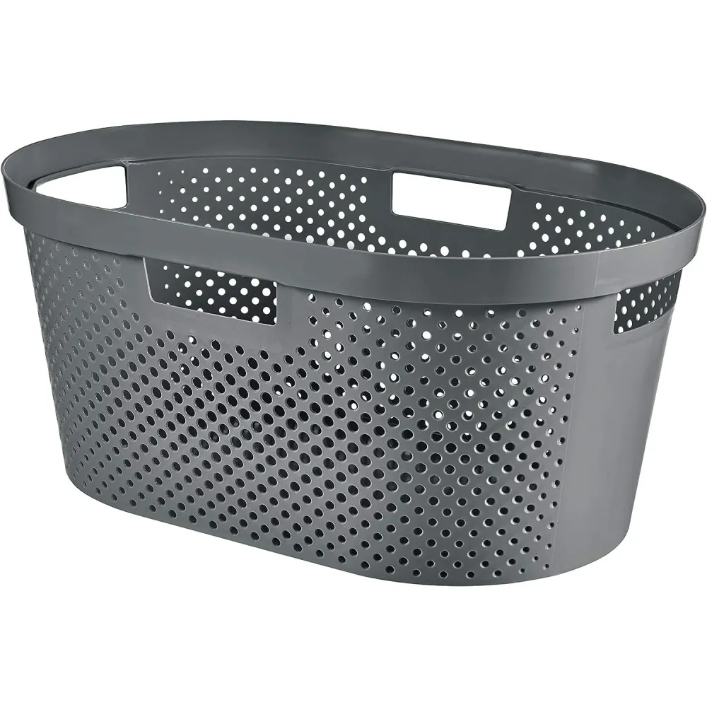 Curver Infinity Recycled mangle / tvättkorg, 40L kapacitet, mörkgrå, 100% återvunnen, 245675