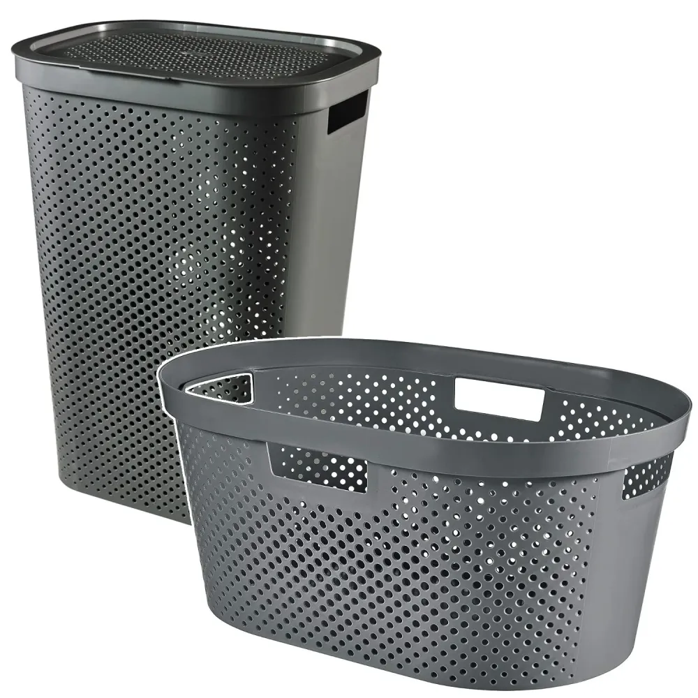 Curver Infinity Recycled mangle / tvättkorg, Kapacitet 40L, Mörkgrå, 100% återvunnen, 245675 + Curver Infinity Recycled 60...