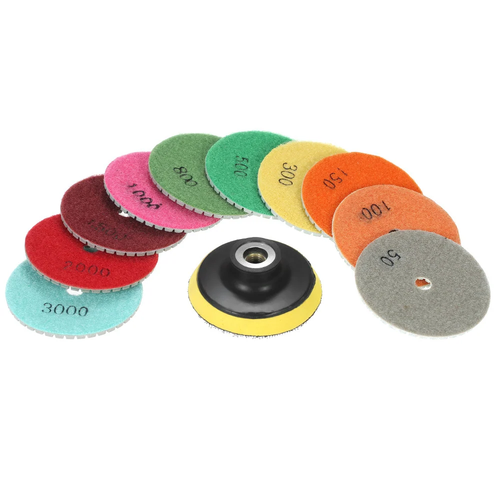 10pcs 3" Diamond Flexible Wet Polishing Pads Grinding Disc + 1pc Backing Pad Granite Marble Stone Ceramic Tile Concrete M1...