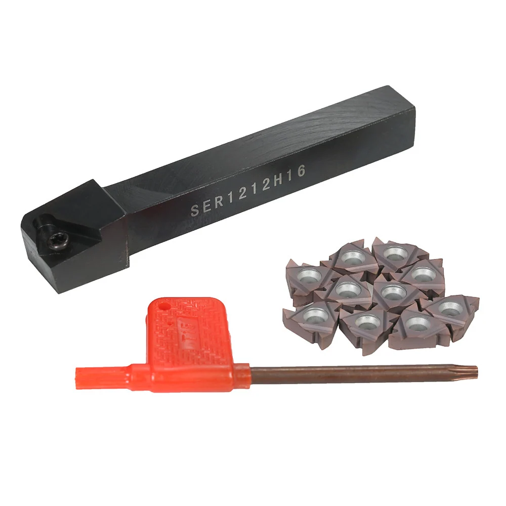 10pcs/box VP15TF 16ER AG60 Carbide Inserts + SER1212H16 Insert Holder + T15 Wrench Lathe Threading Turning Tool Set CNC Ma...