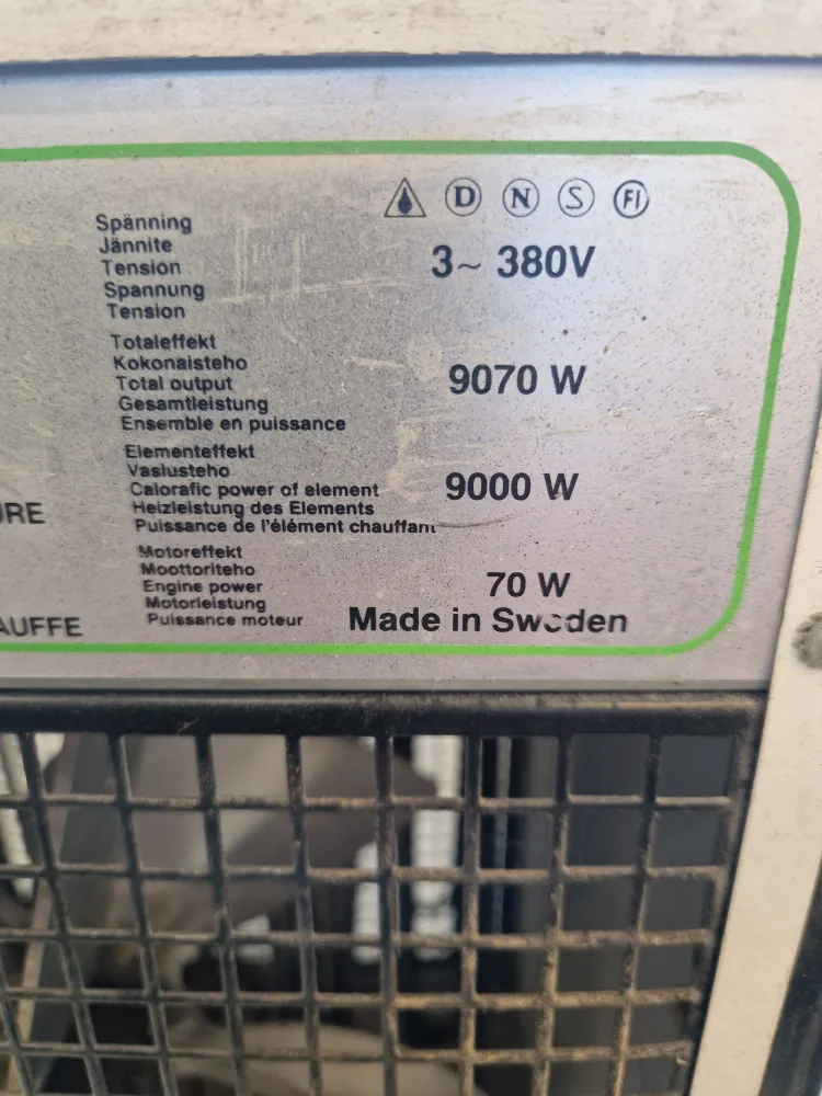 Industristyrka 9kW byggfläkt & 10 meter 3-faskabel