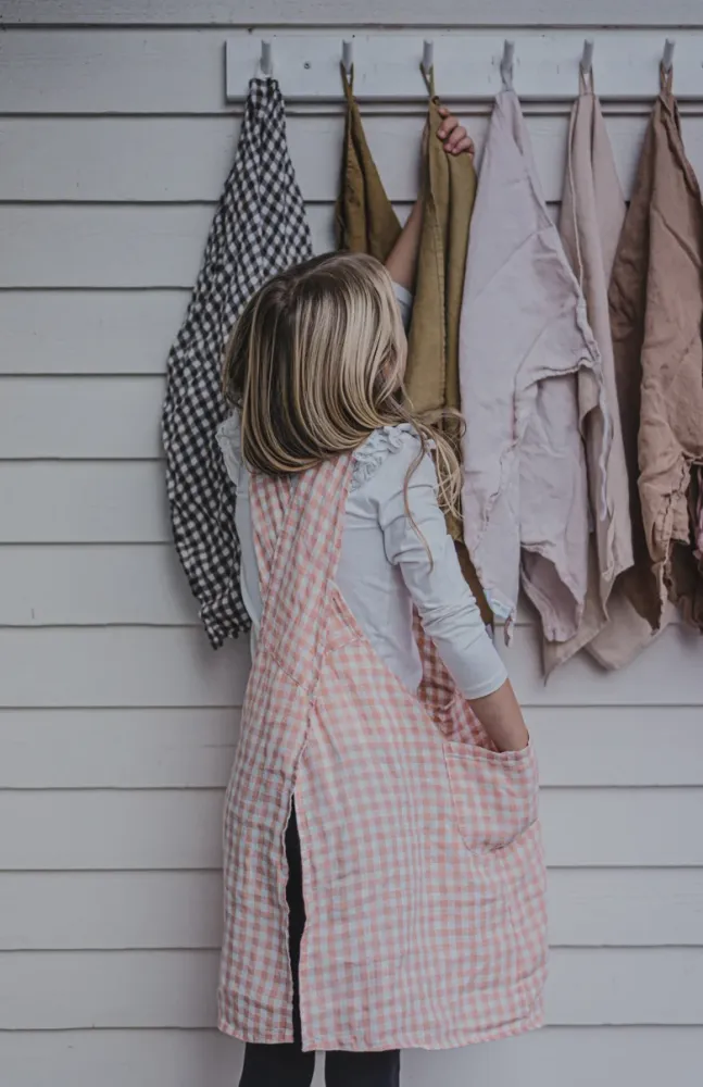 Linge Particulier, japanese kids apron, Terra cotta Gingham
