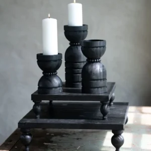Ljusstake trä 3-pack 15/20/25 cm onyx