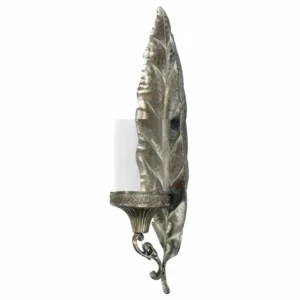 Ljusstake Ljushållare Vägg Löv Antik Sterling 20x11x49cm HH