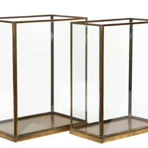 Lykta glas kub golden metal Stor