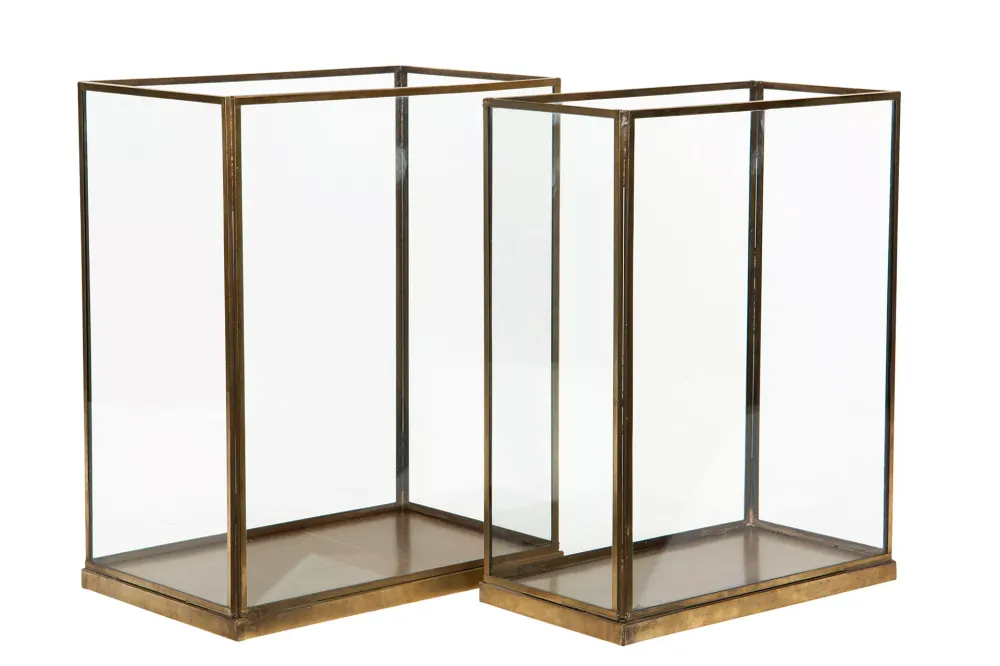 Lykta glas kub golden metal Stor