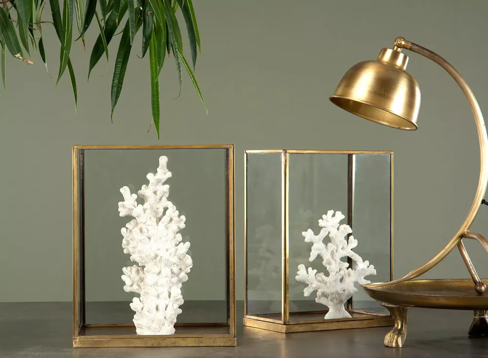 Lykta glas kub golden metal Stor