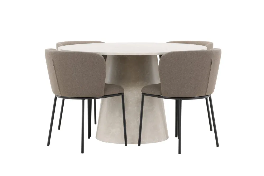 Matgrupp Venture Home Lanzo Runt 120 cm Ecru med 4st Edina Stolar
