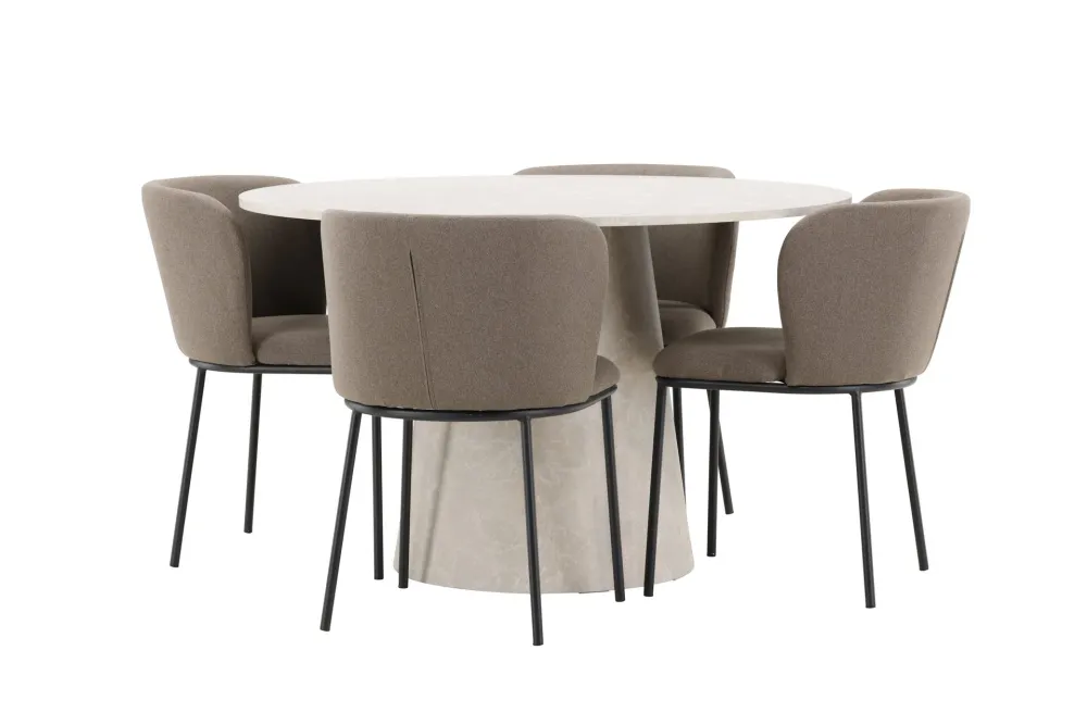 Matgrupp Venture Home Lanzo Runt 120 cm Ecru med 4st Edina Stolar