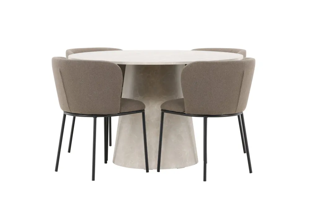 Matgrupp Venture Home Lanzo Runt 120 cm Ecru med 4st Edina Stolar
