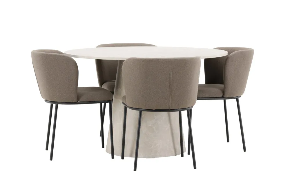 Matgrupp Venture Home Lanzo Runt 120 cm Ecru med 4st Edina Stolar
