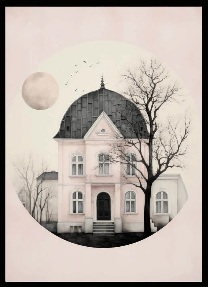 Poster hus fuchsia 1 21x30cm