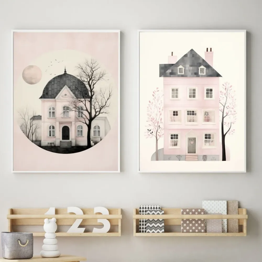 Poster hus fuchsia 1 21x30cm