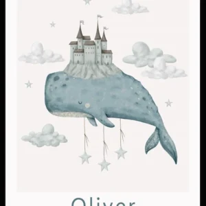 Premium Quality Namntavla Whale & castle 21x30cm