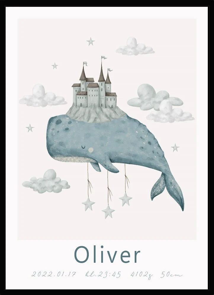 Premium Quality Namntavla Whale & castle 21x30cm