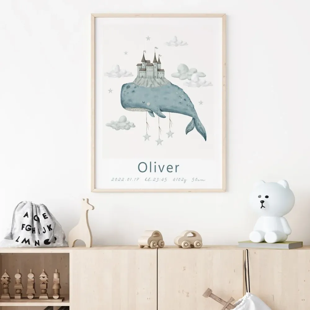 Premium Quality Namntavla Whale & castle 21x30cm