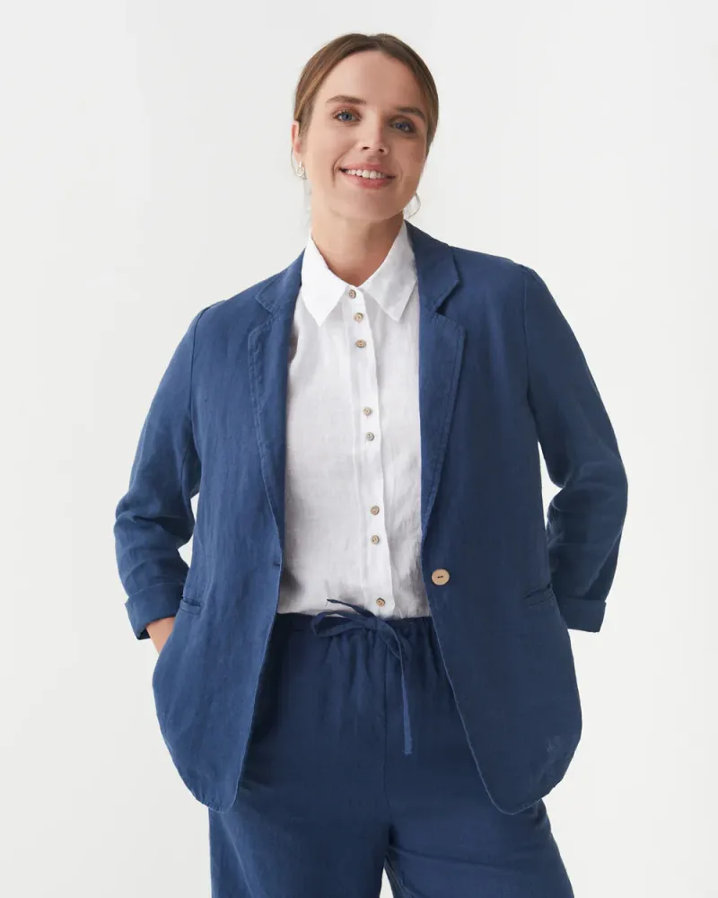 Regelletare Linneblazer I Marinblå I Magic linen