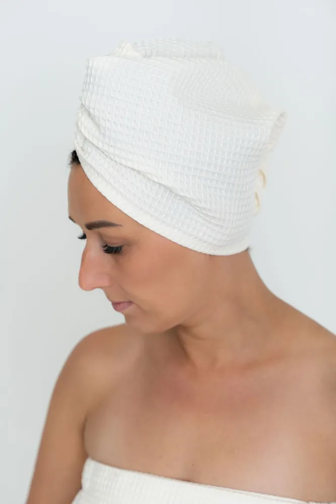 Ren bomull Waffle Hair Towel/Turban Cream