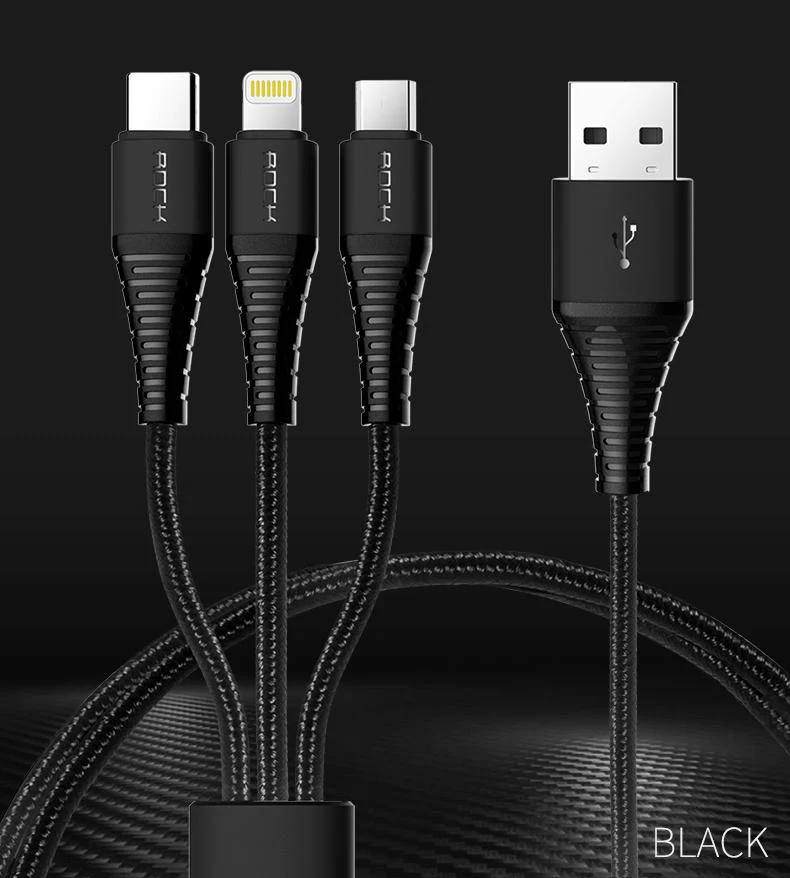ROCK Hi-Tensile 3in1 kabel 1,2m Black