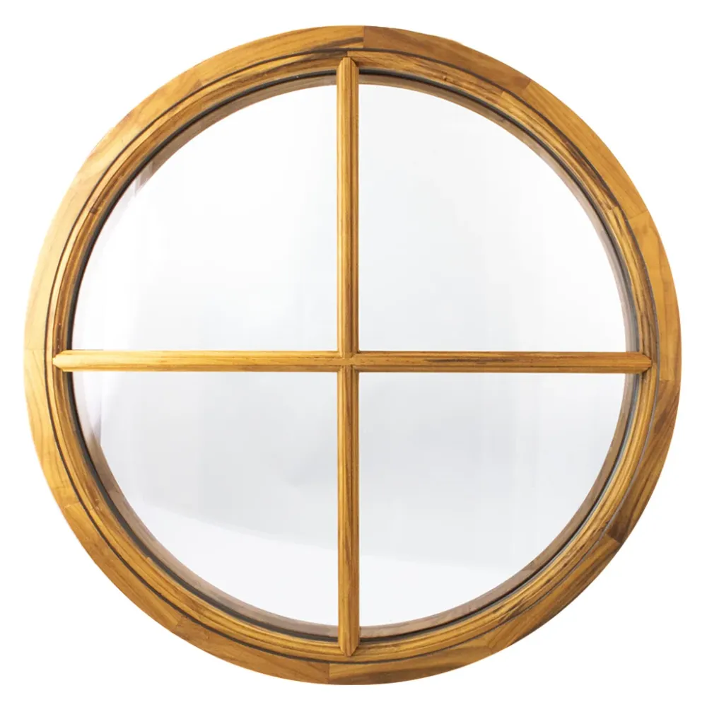 Runt fönster teakwood Ø770 mm isolerglas D415