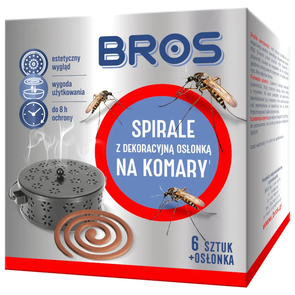 En uppsättning med 6 myggspiraler med ett Bros stålskydd för upp till 8 timmars skydd