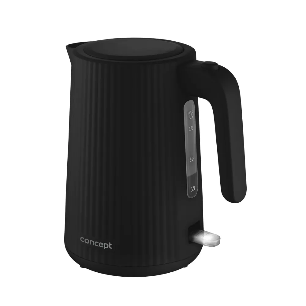 Vattenkokare Concept i plast, 1,7L, räfflad design, trippelsäkerhetssystem, sedimentfilter, vattennivåindikator, onyx, RK2391