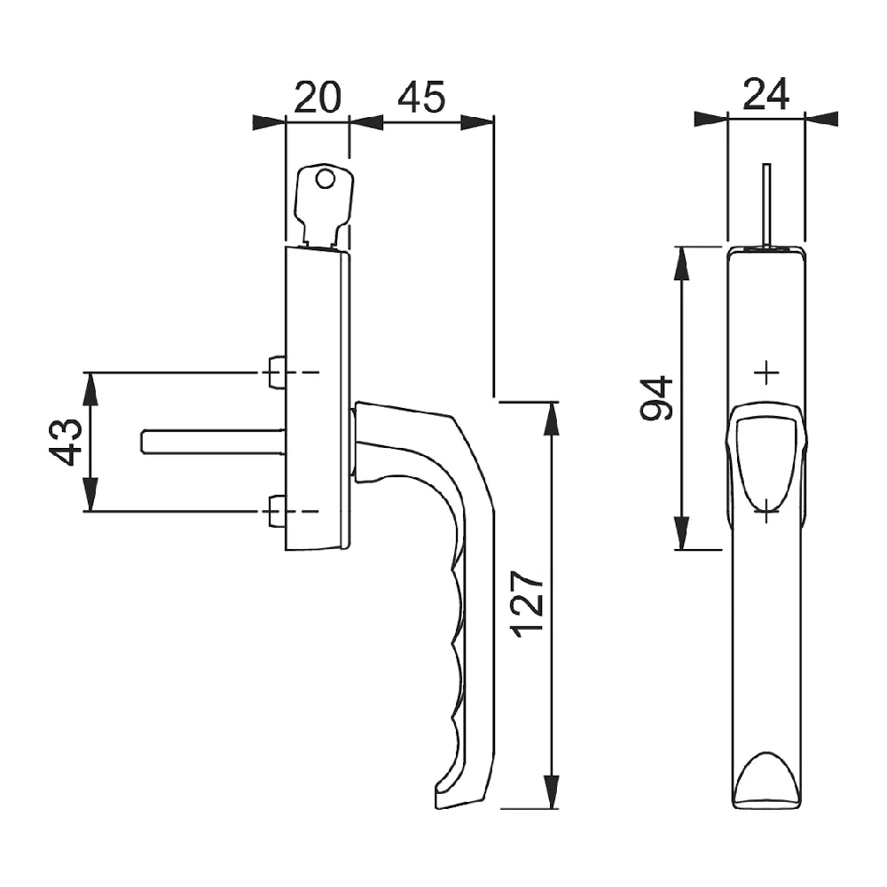 Handtag London 013/U955S F1 7/8x43 låsbar rak